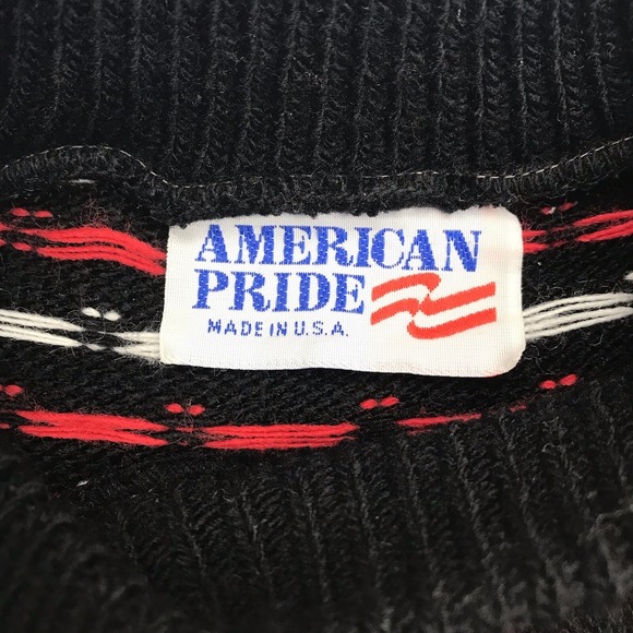 VTG AMERICAN PRIDE Sweater Men S Black Red Geometric ColorBlock 80s 90s MADE USA - Picture 5 of 16